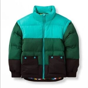 LEGO x Target Colorblock Puffer Jacket Convertible Vest Green Teal Kids XL